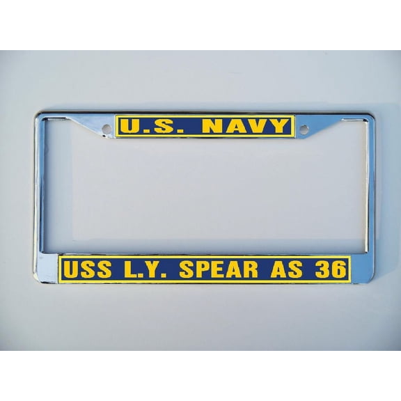 USS L Y SPEAR AS 36 License Plate Frame Chrome Metal Military Navy USN Car Truck RV F001.