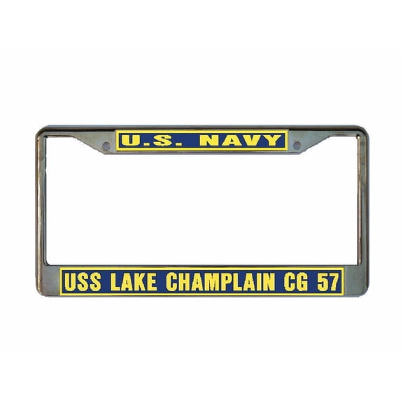 USS LAKE CHAMPLAIN CG 57 License Plate Frame Gold Chrome Metal Military Navy USN Car Truck RV F001