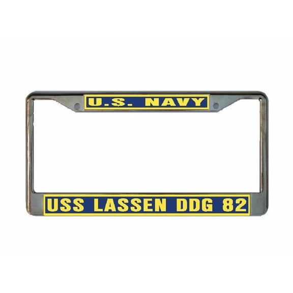 USS LASSEN DDG 82 License Plate Frame Gold Chrome Metal Military Navy USN Car Truck RV F001