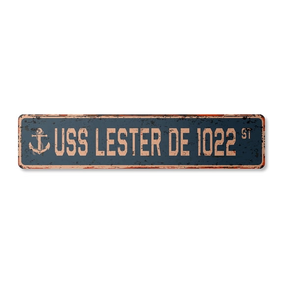 USS LESTER DE 1022 Vintage Plastic Street Sign us navy ship veteran sailor gift | Indoor/Outdoor | 18" Wide