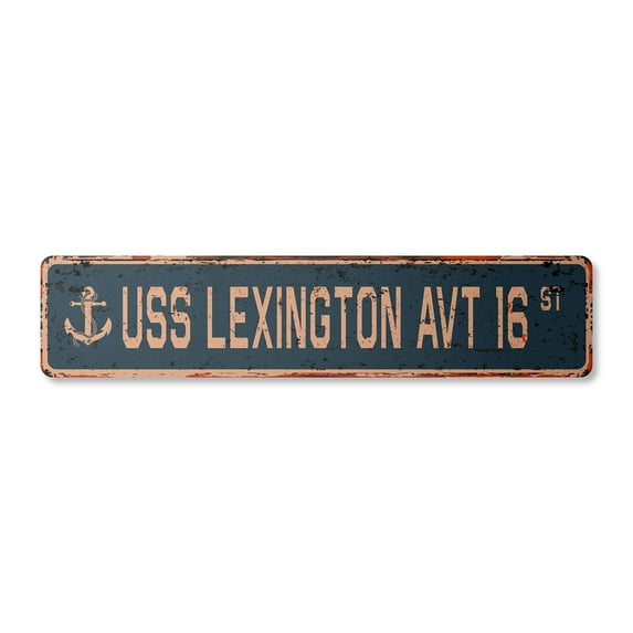 USS LEXINGTON AVT 16 Vintage Plastic Street Sign us navy ship veteran sailor gift | Indoor/Outdoor | 18" Wide