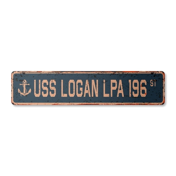USS LOGAN LPA 196 Vintage Plastic Street Sign us navy ship veteran sailor gift | Indoor/Outdoor | 18" Wide