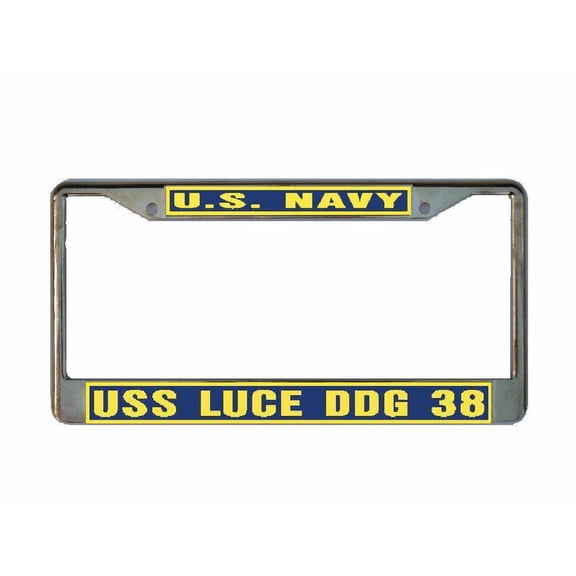 USS LUCE DDG 38 License Plate Frame Gold Chrome Metal Military Navy USN Car Truck RV F001