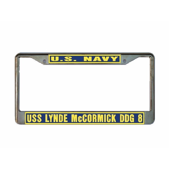 USS LYNDE McCORMICK DDG 8 License Plate Frame Gold Chrome Metal Military Navy USN Car Truck RV F001