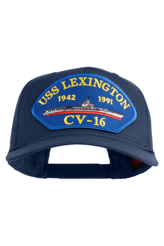USS Lexington CV 16 Blue Patched Solid Cotton Twill 5 Panel Prostyle Snap Cap - Navy OSFM