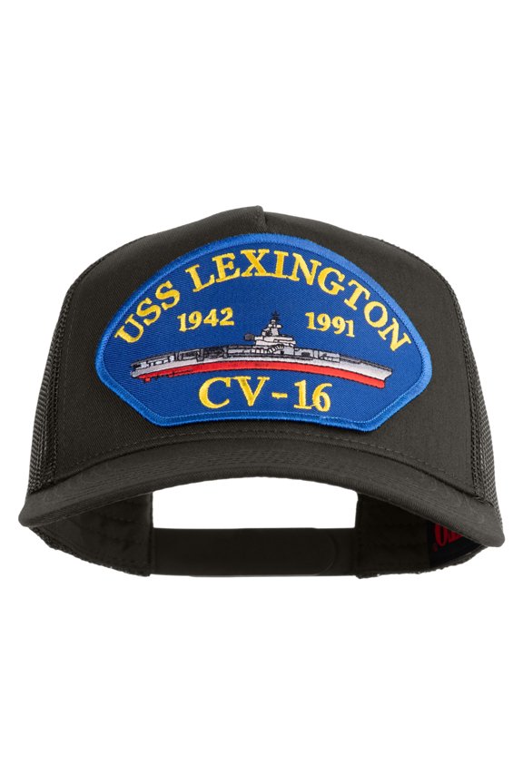 USS Lexington CV 16 Blue Patched Solid Cotton Twill 5 panel Mesh Back Cap - Charcoal OSFM