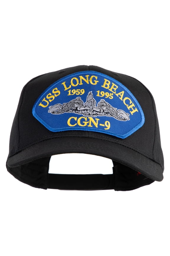 USS Long Beach 1959 1995 CGN - 9 Submarine Blue Patched Solid Cotton Twill Pro Style Cap - Black OSFM