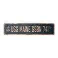 thumbnail image 1 of USS MAINE SSBN 741 Vintage Aluminum Street Sign us navy ship veteran sailor rustic metal tin gift | Indoor/Outdoor | 18" Wide, 1 of 4