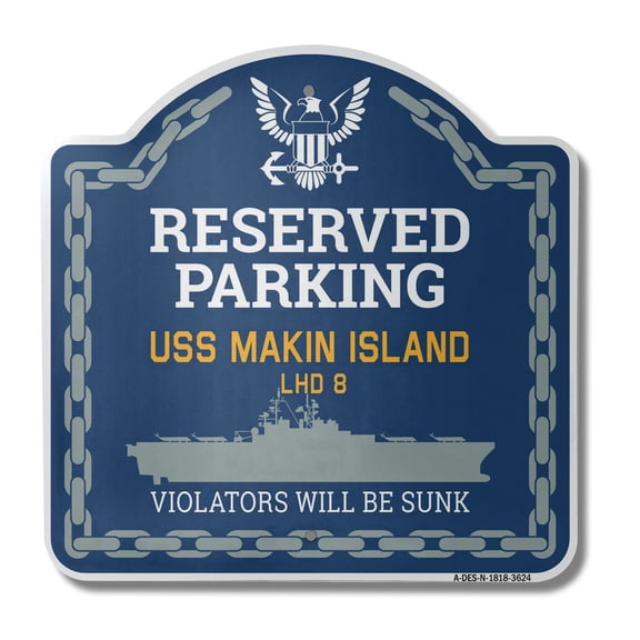 USS MAKIN ISLAND LHD 8 | 18" X 18" Heavy-Gauge Aluminum Architectural Sign | SignMission Designer Navy Ship Sign veteran sailor gift | Made in the USA