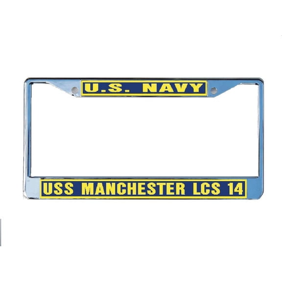 USS MANCHESTER LCS 14 License Plate Frame Chrome Metal Military Navy USN Car Truck RV F001.