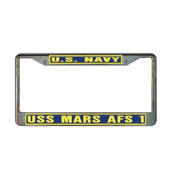 USS MARS AFS 1 License Plate Frame Gold Chrome Metal Military Navy USN Car Truck RV F001