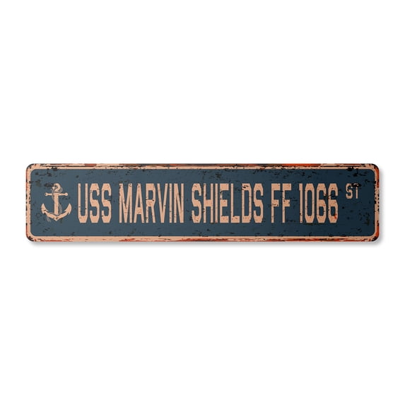 USS MARVIN SHIELDS FF 1066 Vintage Plastic Street Sign us navy ship veteran sailor gift | Indoor/Outdoor | 18" Wide