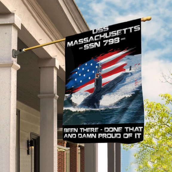USS-MASSACHUSETTS-SSN-798 Veterans Day, Flag Ship 4th of July , Patriotic Flag House Flag (29.5x39.5) Double Sided-USA Flags Premium Polyester-Decorative Indoor Outdoor Flag