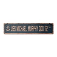thumbnail image 1 of USS MICHAEL MURPHY DDG 112 Vintage Aluminum Street Sign us navy ship veteran sailor rustic metal tin gift | Indoor/Outdoor | 18" Wide, 1 of 4