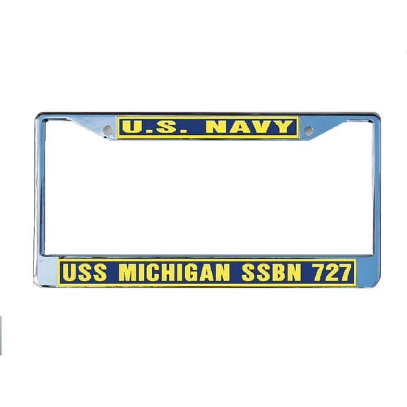 USS MICHIGAN SSBN 727 License Plate Frame Chrome Metal Military Navy USN Car Truck RV F001.