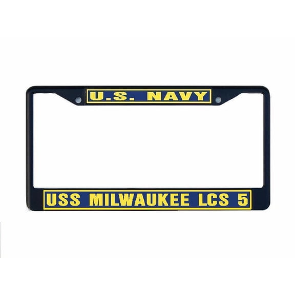 USS MILWAUKEE LCS 5 License Plate Frame Black Metal Military Navy USN Car Truck RV F001