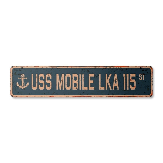 USS MOBILE LKA 115 Vintage Plastic Street Sign us navy ship veteran sailor gift | Indoor/Outdoor | 18" Wide