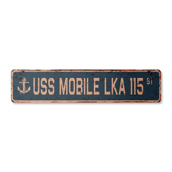 USS MOBILE LKA 115 Vintage Plastic Street Sign us navy ship veteran sailor gift | Indoor/Outdoor | 18" Wide