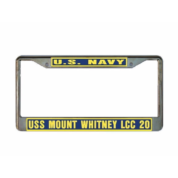 USS MOUNT WHITNEY LCC 20 License Plate Frame Gold Chrome Metal Military Navy USN 1 Car Truck RV F001