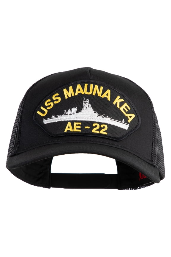 USS Mauna Kea AE 22 Patched Solid Cotton Twill 5 Panel Mesh Back Cap - Black OSFM