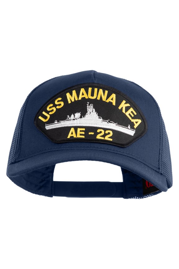 USS Mauna Kea AE 22 Patched Solid Cotton Twill 5 Panel Mesh Back Cap - Navy OSFM