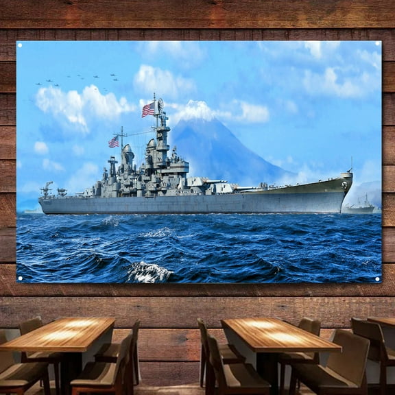 USS Missouri (BB-63) 1944 Battleship Wall Art Banners Hanging Flags Wall Chart Warship Art Poster Canvas Print Art Painting Home Decor Tapestry Best Gifts for Military Fans 3,38X57 inches