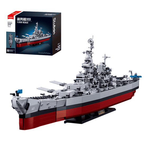 USS Missouri Model Building Set, Compatible with Lego-Battleship, 1739Pcs, 1:350 WW2 Model Ship with Triple-Gun Turrets, Aircraft & Display Stand