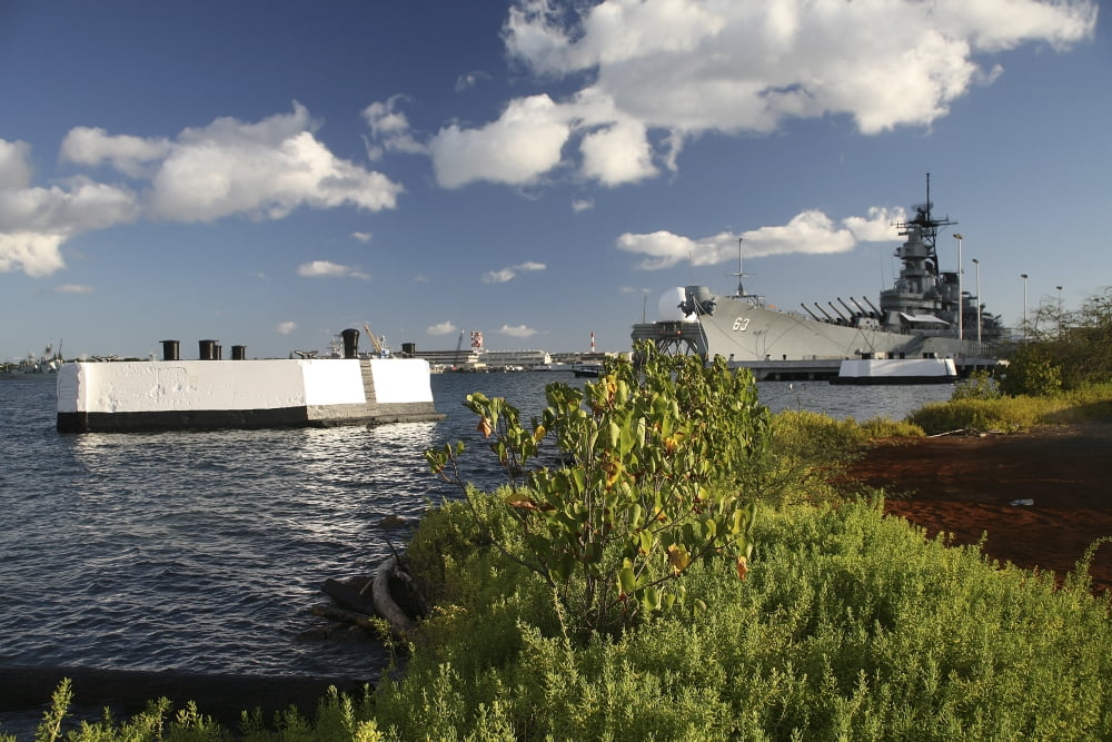 USS Missouri berthed pierside at Ford Island Oahu Hawaii Canvas Art - Michael WoodStocktrek Images (34 x 23)