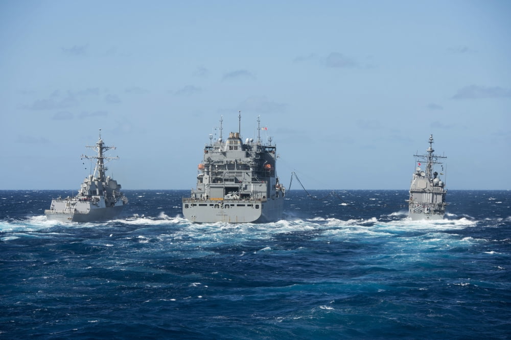 USS Momsen USS Antietam and USNS Charles Drew in transit Canvas Art - Stocktrek Images (34 x 23)