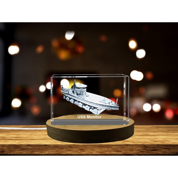 USS Monitor 3D Engraved Crystal | Honoring the Ironclad Revolution