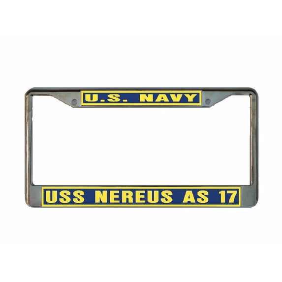 USS NEREUS AS 17 License Plate Frame Gold Chrome Metal Military Navy USN Car Truck RV F001