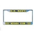 thumbnail image 1 of USS NEVADA SSBN 733 License Plate Frame Chrome Metal Military Navy USN Car Truck RV F001., 1 of 1