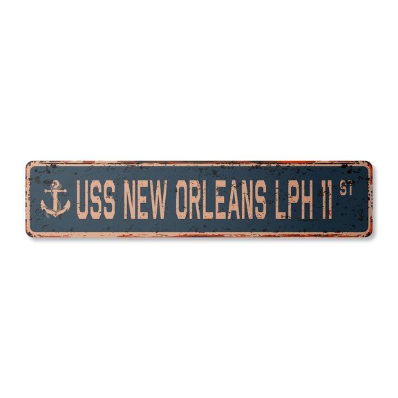 USS NEW ORLEANS LPH 11 Vintage Plastic Street Sign us navy ship veteran sailor gift | Indoor/Outdoor | 18" Wide