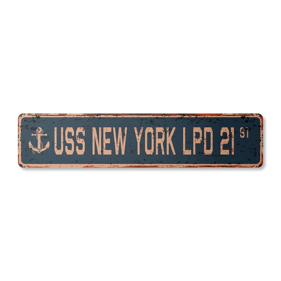 USS NEW YORK LPD 21 Vintage Plastic Street Sign us navy ship veteran sailor gift | Indoor/Outdoor | 30" Wide
