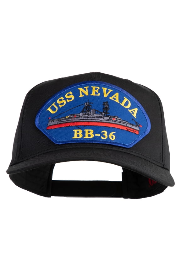 USS Nevada BB 36 Blue Patched Solid Cotton Twill 5 Panel Prostyle Snap Cap - Black OSFM