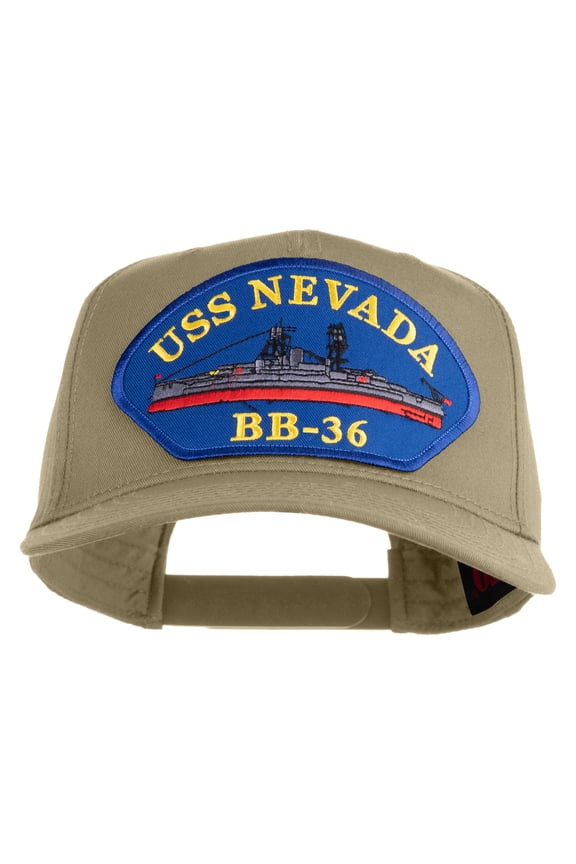 USS Nevada BB 36 Blue Patched Solid Cotton Twill 5 Panel Prostyle Snap Cap - Khaki OSFM