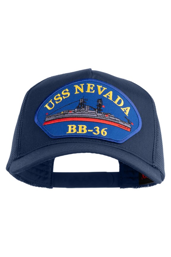 USS Nevada BB 36 Blue Patched Solid Cotton Twill 5 panel Mesh Back Cap - Navy OSFM