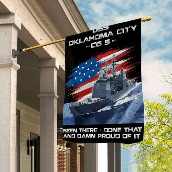 USS-OKLAHOMA-CITY-CG-5 Veterans Day, Flag Ship 4th of July , Patriotic Flag House Flag (29.5x39.5) Double Sided-USA Flags Premium Polyester-Decorative Indoor Outdoor Flag