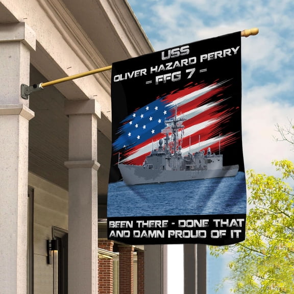 USS-OLIVER-HAZARD-PERRY-FFG7 Veterans Day, Flag Ship 4th of July , Patriotic Flag House Flag (29.5x39.5) Double Sided-USA Flags Premium Polyester-Decorative Indoor Outdoor Flag
