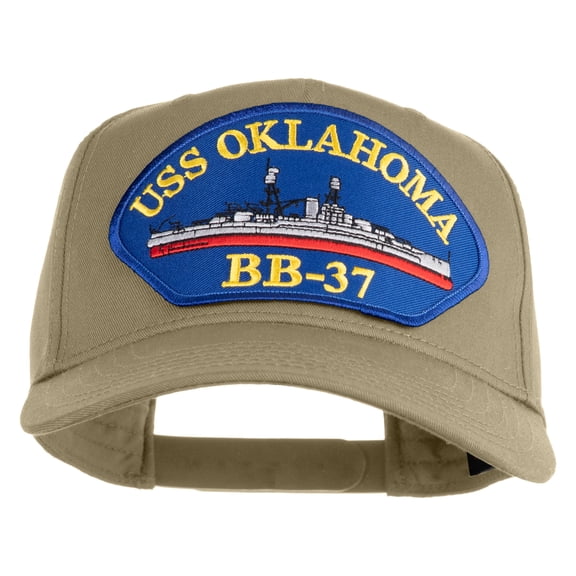 USS Oklahoma BB 37 Blue Patched Solid Cotton Twill 5 Panel Prostyle Snap Cap - Khaki OSFM