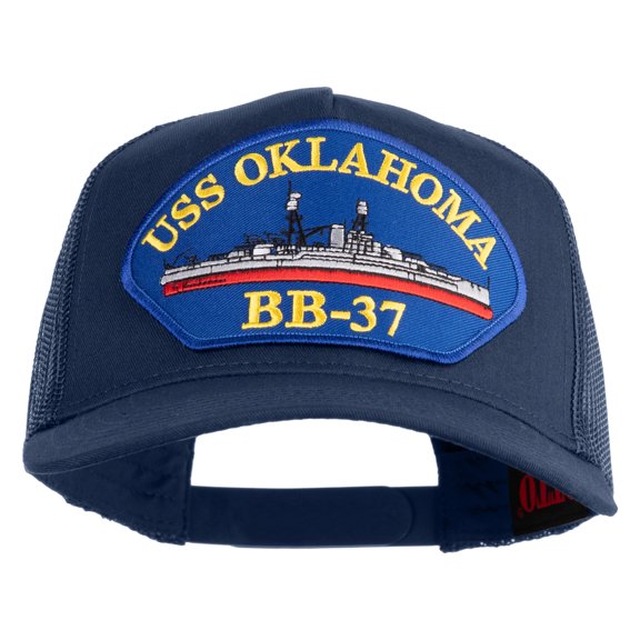 USS Oklahoma BB 37 Blue Patched Solid Cotton Twill 5 panel Mesh Back Cap - Navy OSFM
