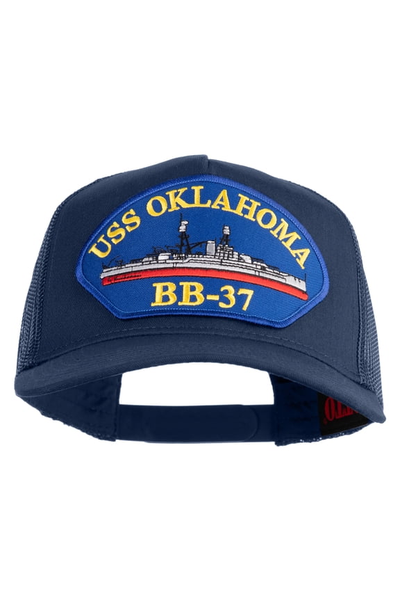 USS Oklahoma BB 37 Blue Patched Solid Cotton Twill 5 panel Mesh Back Cap - Navy OSFM