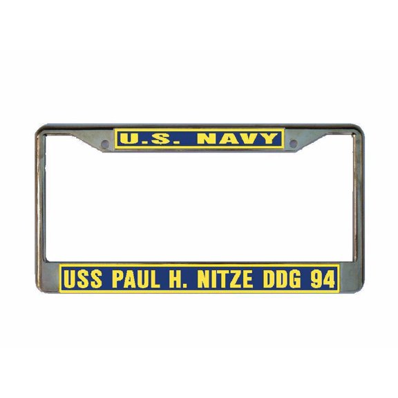 USS PAUL H NITZE DDG 94 License Plate Frame Gold Chrome Metal Military Navy USN Car Truck RV F001