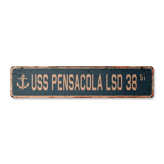 USS PENSACOLA LSD 38 Vintage Plastic Street Sign us navy ship veteran sailor gift | Indoor/Outdoor | 36" Wide