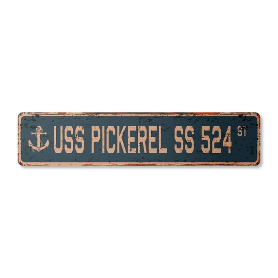 USS PICKEREL SS 524 Vintage Aluminum Street Sign us navy ship veteran sailor rustic metal tin gift | Indoor/Outdoor | 24" Wide