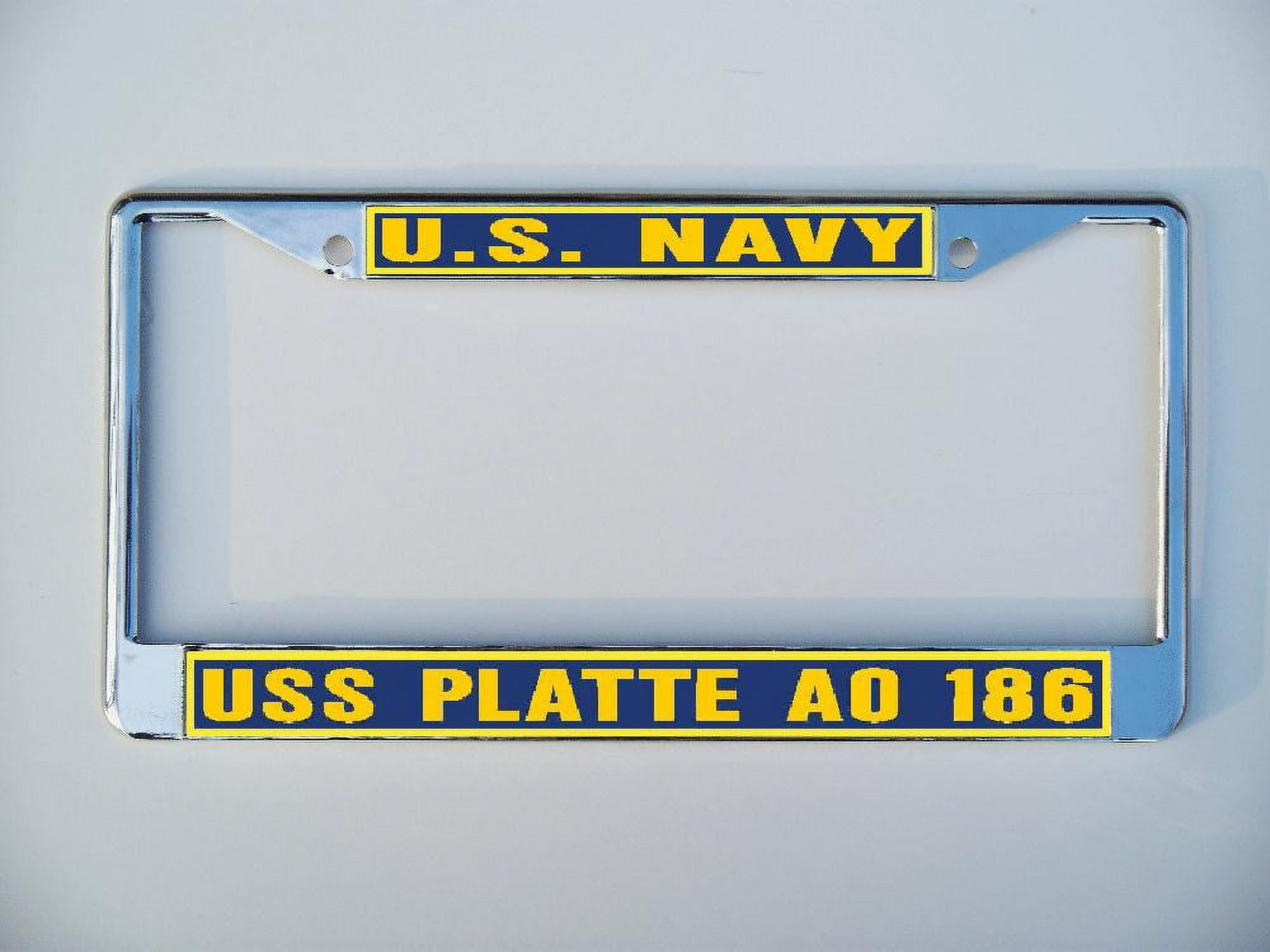 USS PLATTE AO 186 License Plate Frame Chrome Metal Military Navy USN