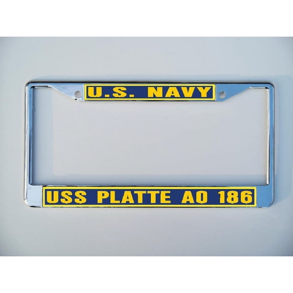 USS PLATTE AO 186 License Plate Frame Chrome Metal Military Navy USN Car Truck RV F001.
