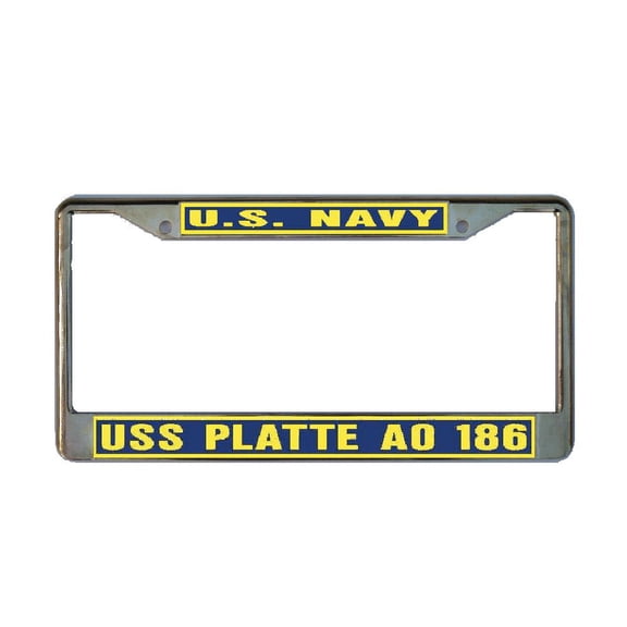 USS PLATTE AO 186 License Plate Frame Gold Chrome Metal Military Navy USN Car Truck RV F001