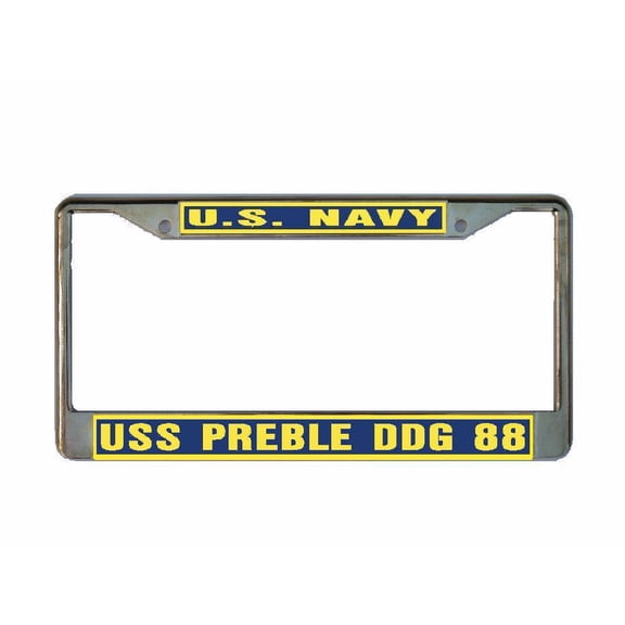 USS PREBLE DDG 88 License Plate Frame Gold Chrome Metal Military Navy USN Car Truck RV F001