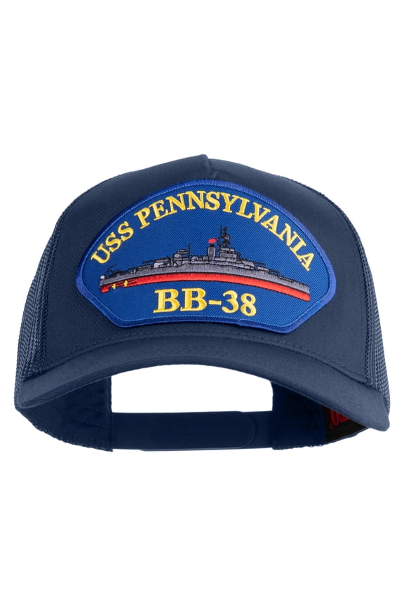 USS Pennsylvania BB 38 Blue Patched Solid Cotton Twill 5 panel Mesh Back Cap - Navy OSFM